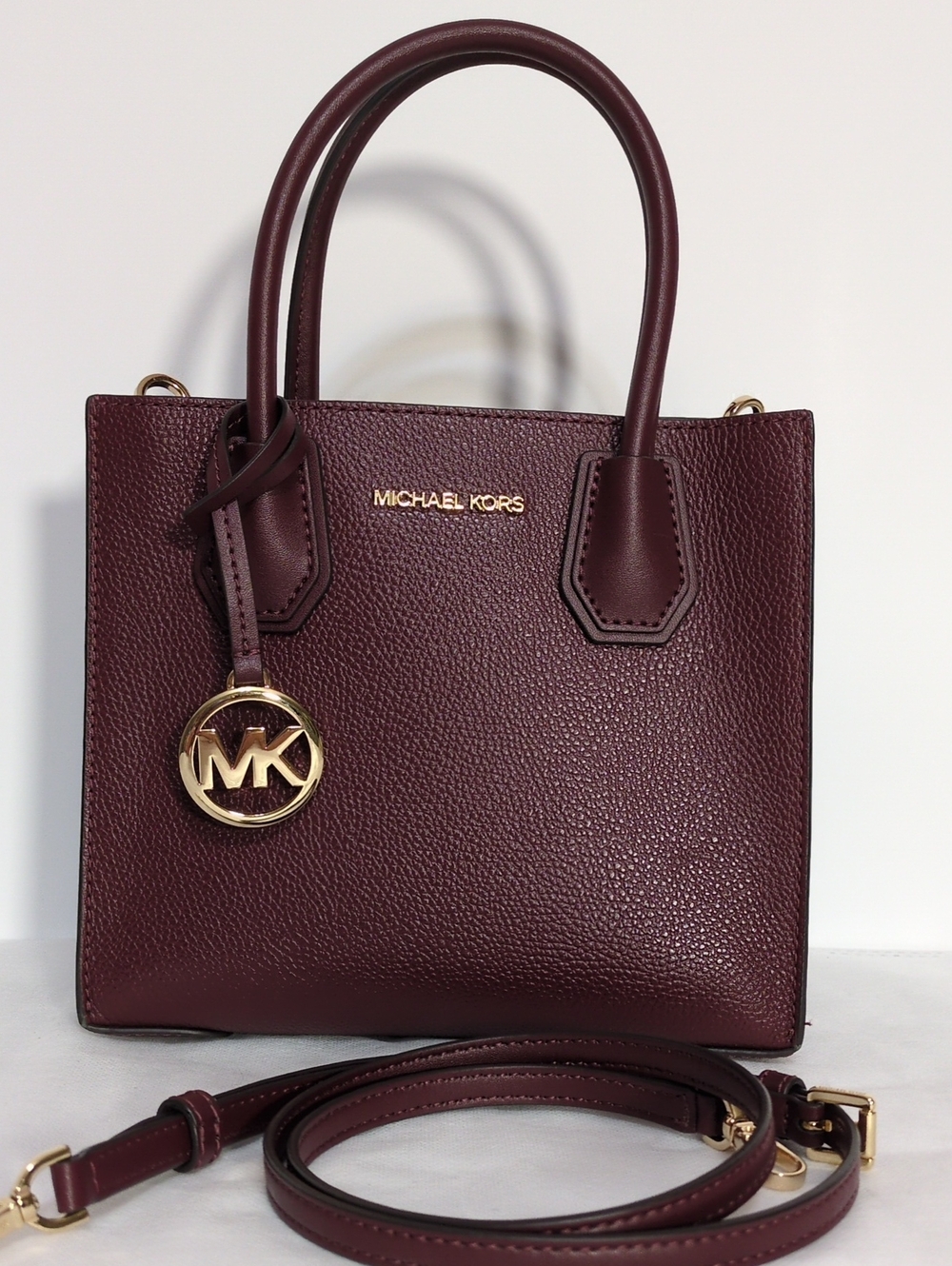 MICHAEL KORS Mercer Small Pebbled Leather Crossbody Satchel Bag Merlot Burgundy